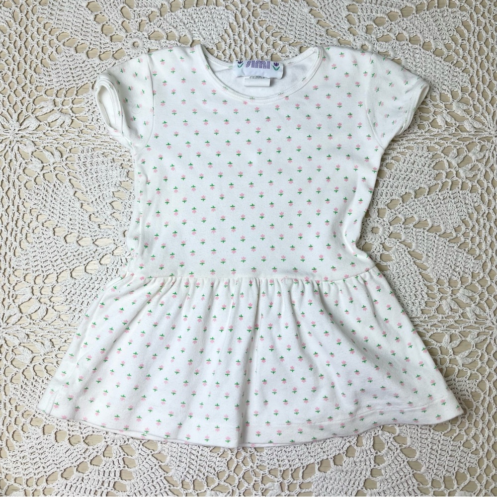 Vintage 1980s Simi Baby Girl 3t Pink Tulips AOP Cotton Casual Summer Dress